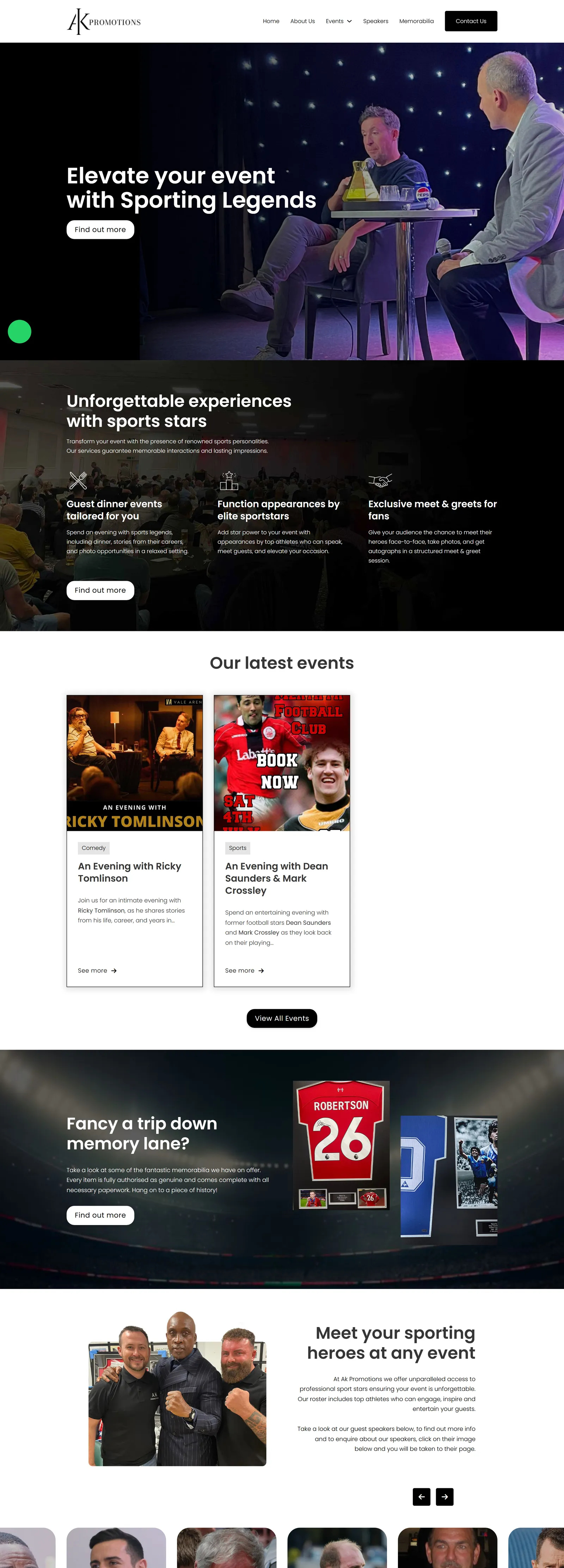 AK Promotions website on a desktop screen