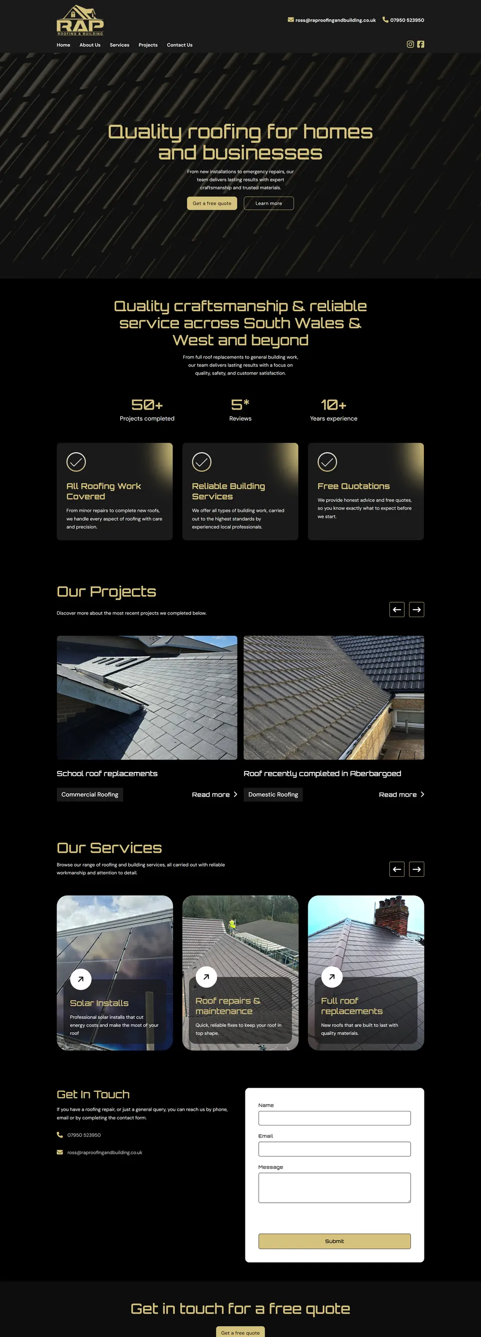 RAP Roofing and Building website