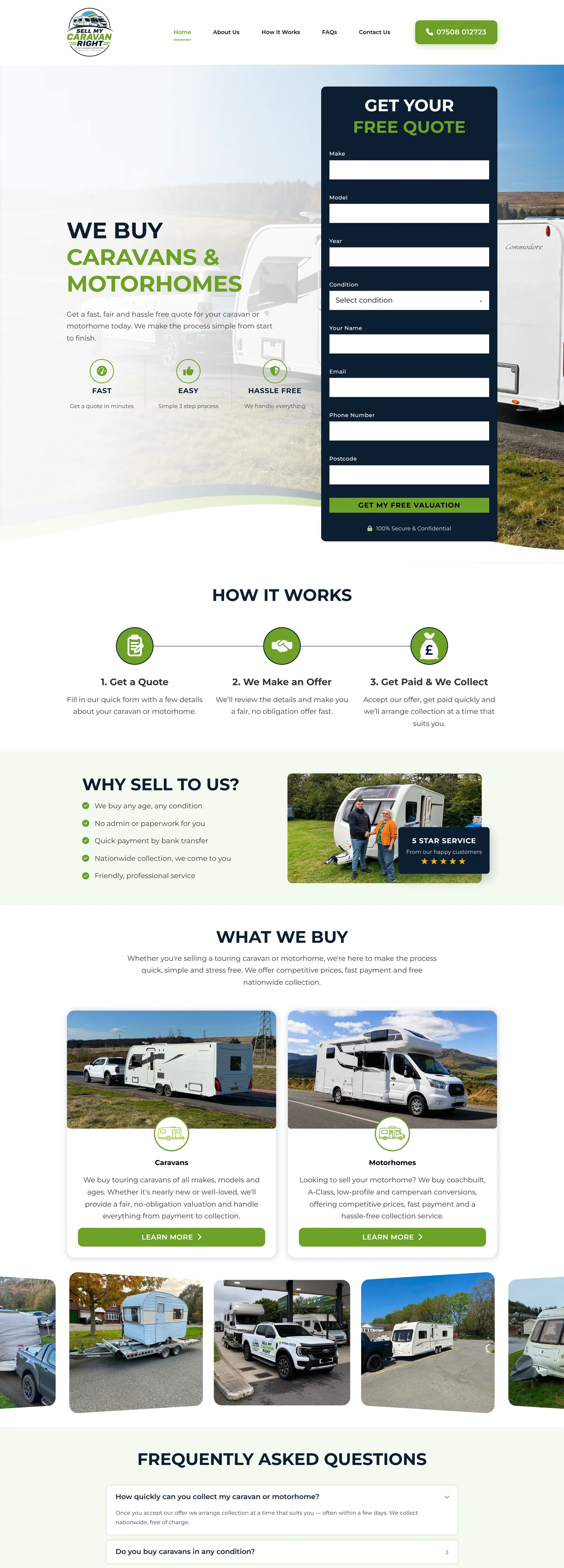 Sell My Caravan Right website on a desktop screen