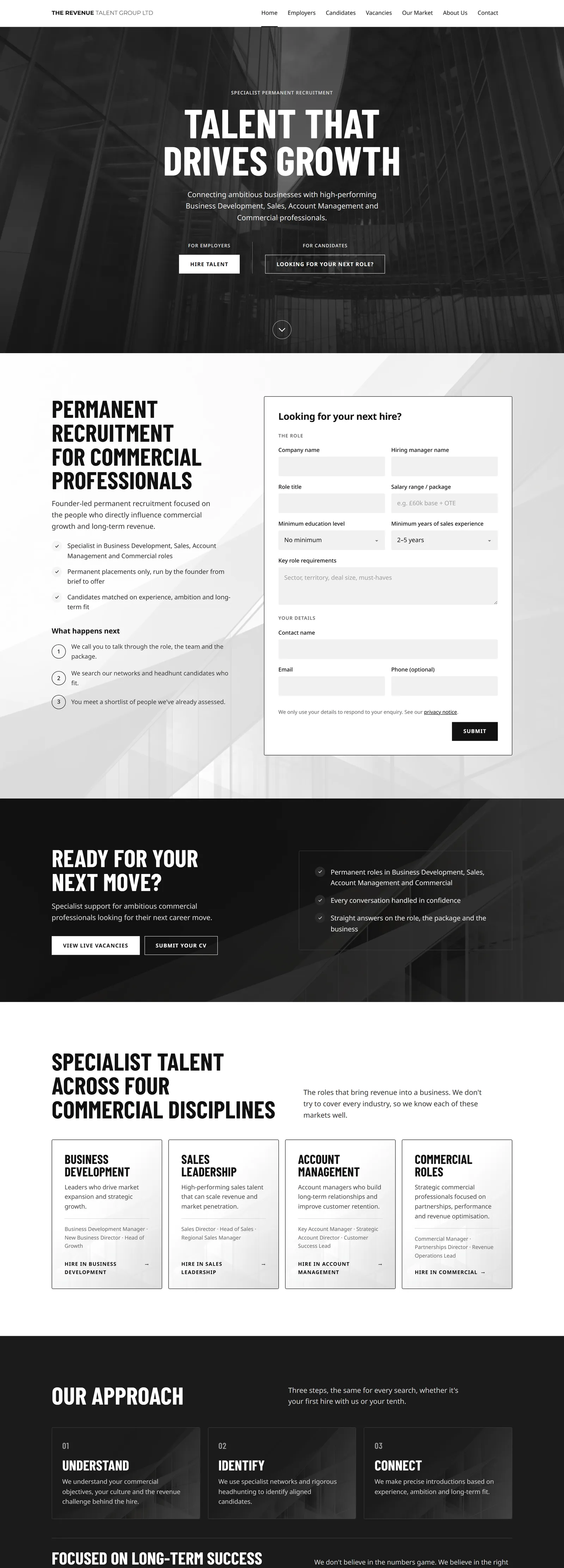 The Revenue Talent Group website on a desktop screen